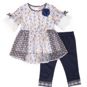 Little Lass Floral Lace Top & Capri Leggings Set